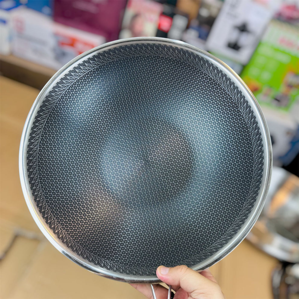 32cm Honeycomb lesser coating deep fry pan with XL food stamer
