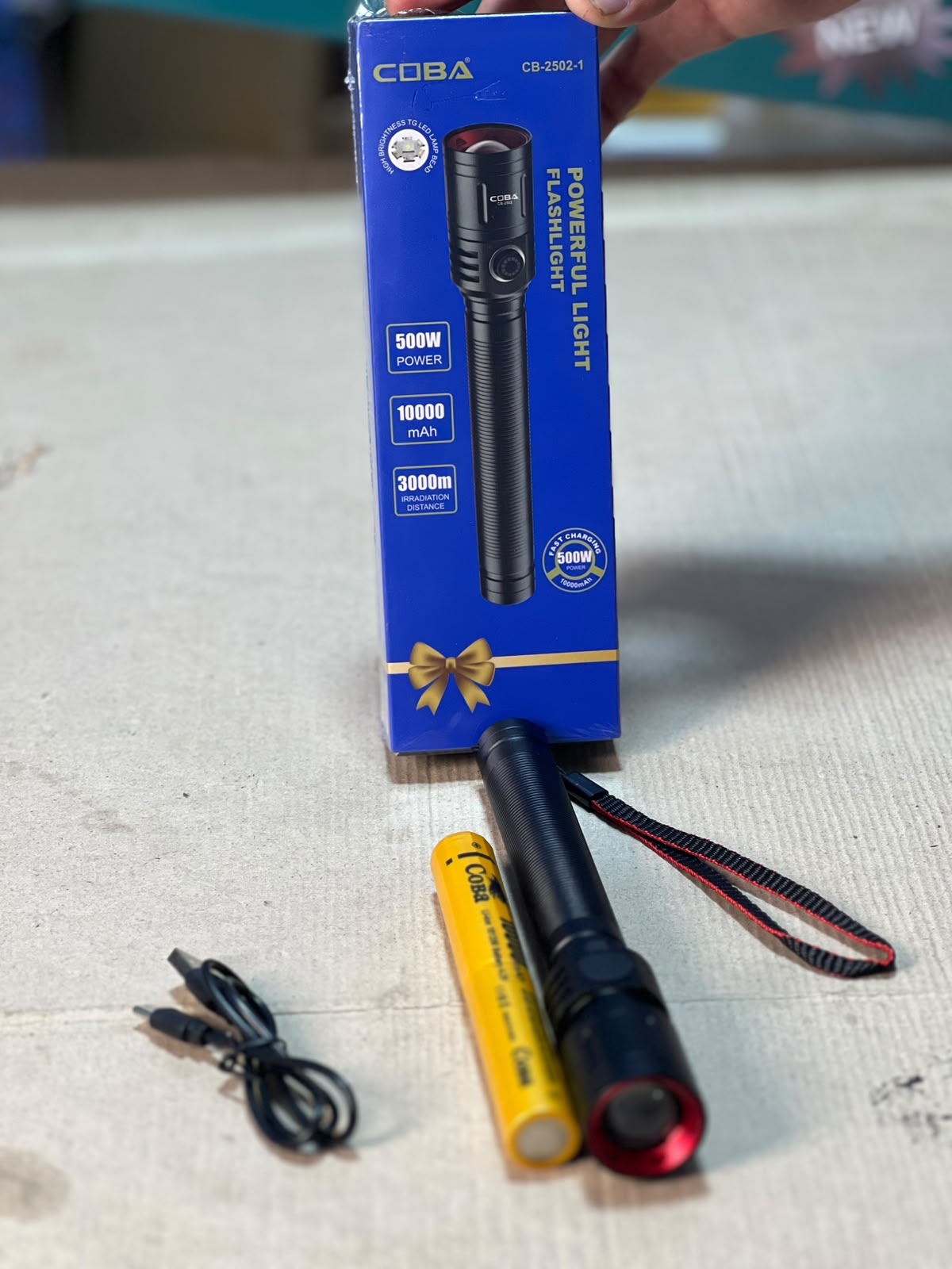 COBA Powerful 500W Rechargeable LED Flashlight – 10000mAh, 3000m Irradiation