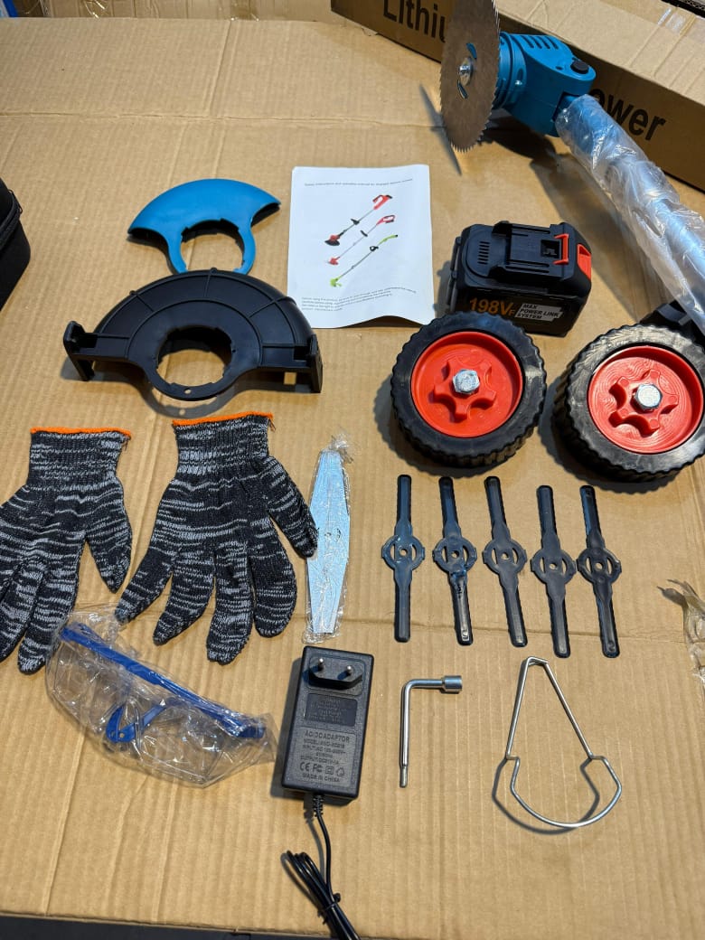 Rechargeable Grass Cutting Machine with 2 Batteries – Portable Lawn Trimmer