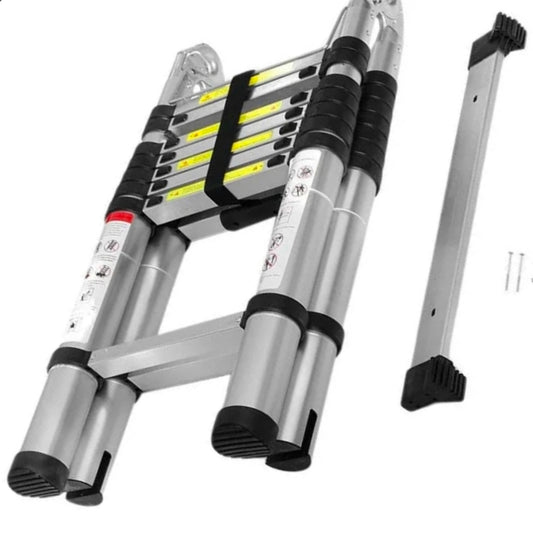 Double-Sided Telescopic Aluminum Ladder  Step Folding Extension Ladder with Balance Bar