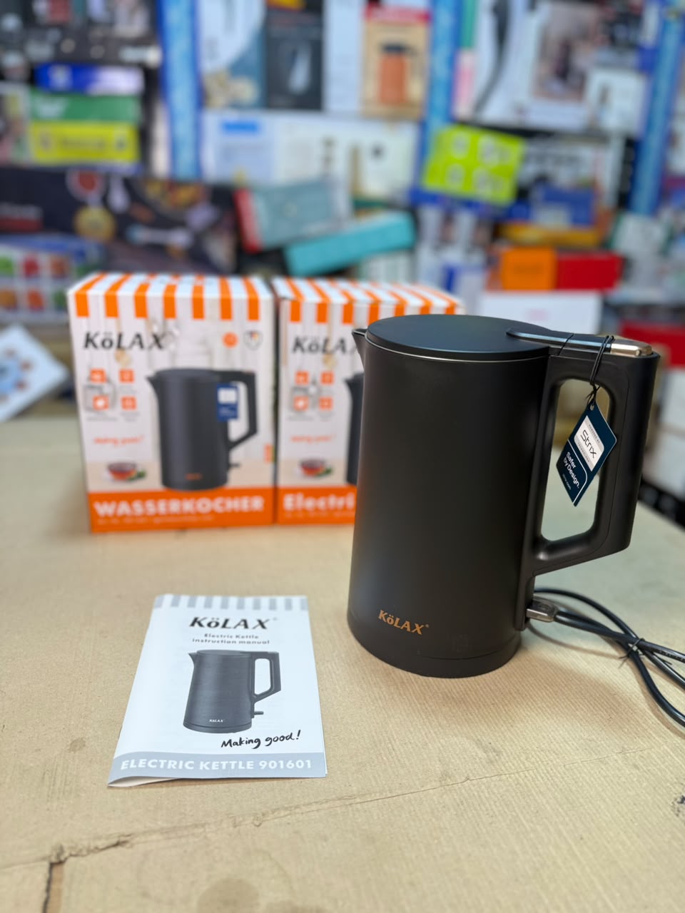 KOLAX Electric Kettle 901601 - Double-Wall Matte Black, Auto Shut-Off