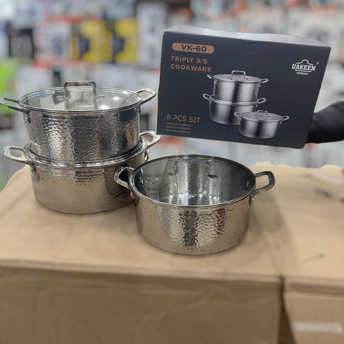 UAKEEN 6 pcs triply S/S cookware set