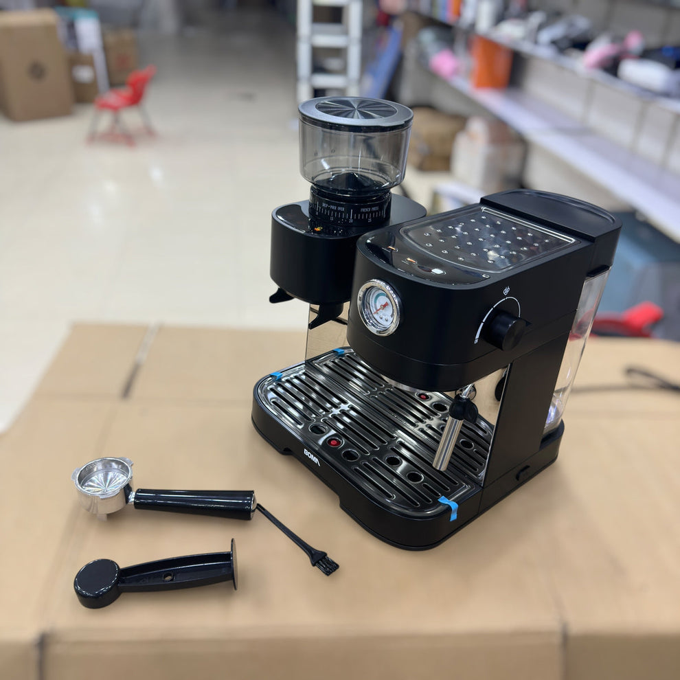 BOMA BM-6897 2-in-1 Espresso Coffee Maker with Built-in Grinder - 2000W, 20 Bar Pump, 1.6L Tank