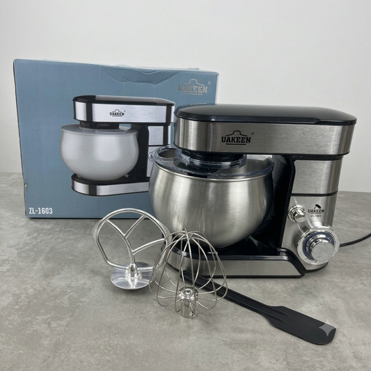 UAKEEN 5.5L Stainless Steel Stand Mixer | 1600W Professional Dough Kneader & Egg Whisk (Model ZL-1603