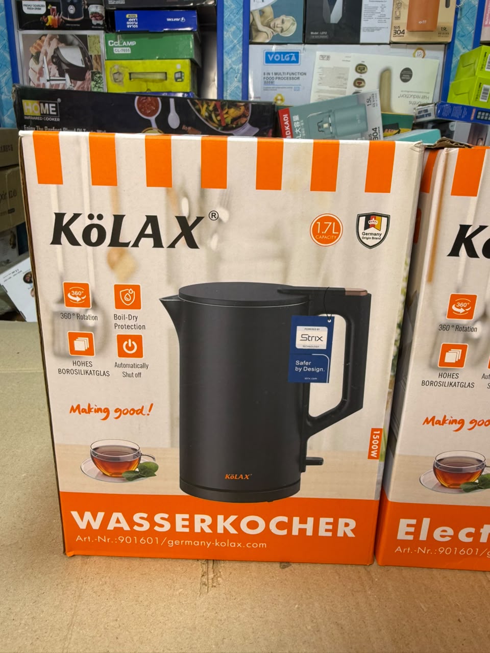 KOLAX Electric Kettle 901601 - Double-Wall Matte Black, Auto Shut-Off