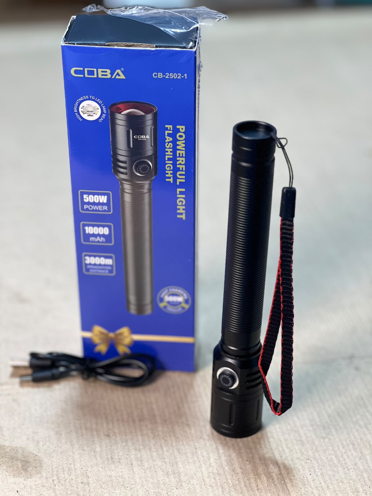 COBA Powerful 500W Rechargeable LED Flashlight – 10000mAh, 3000m Irradiation