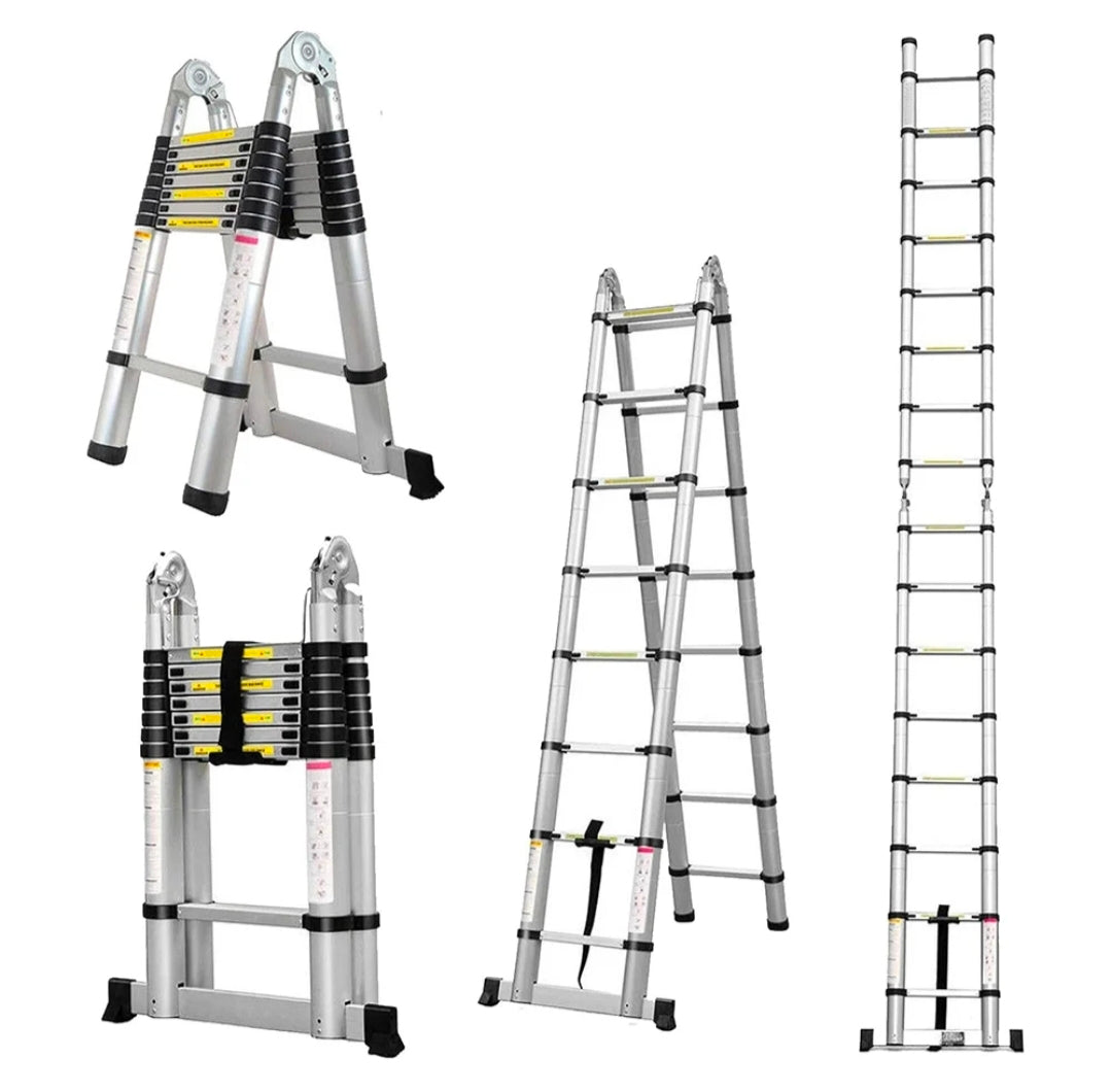Double-Sided Telescopic Aluminum Ladder  Step Folding Extension Ladder with Balance Bar