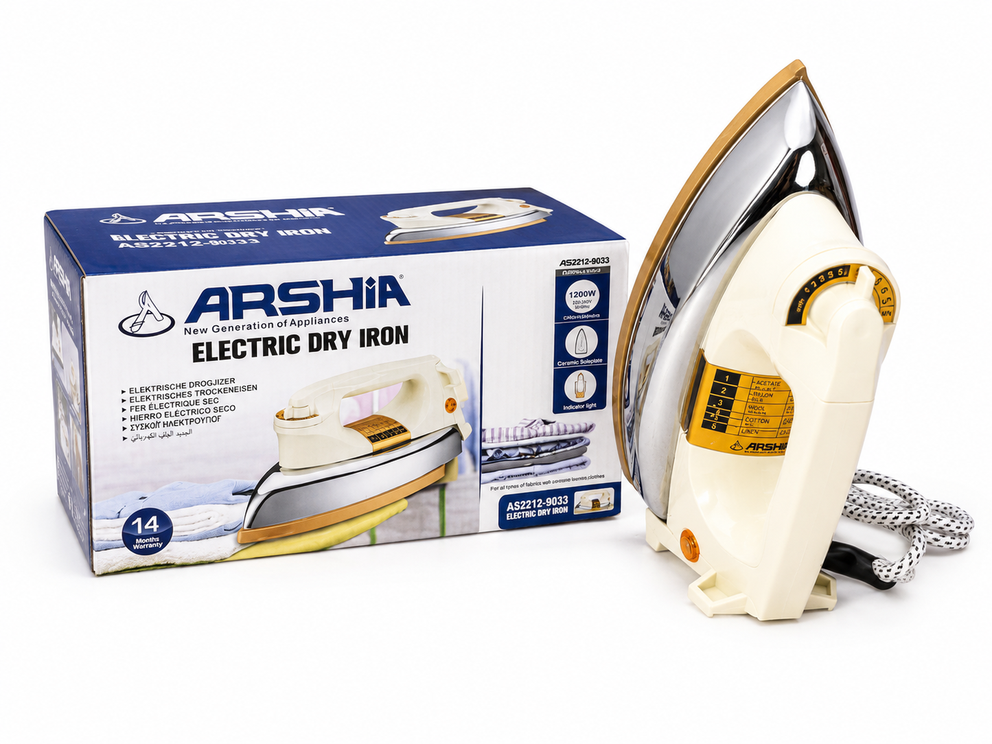 ARSHIA AS2212-9033 Electric Dry Iron – Ceramic Soleplate