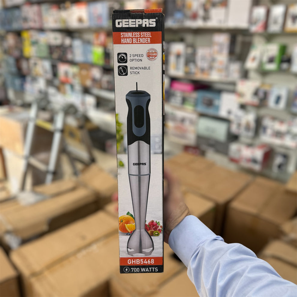 Geepas 700W Stainless Steel Hand Blender-5468 – Powerful Hand Blender for Smoothies, Soups & Sauces