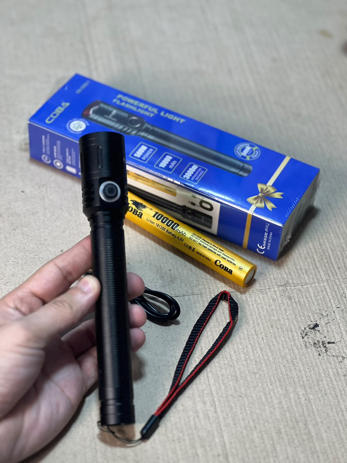 COBA Powerful 500W Rechargeable LED Flashlight – 10000mAh, 3000m Irradiation