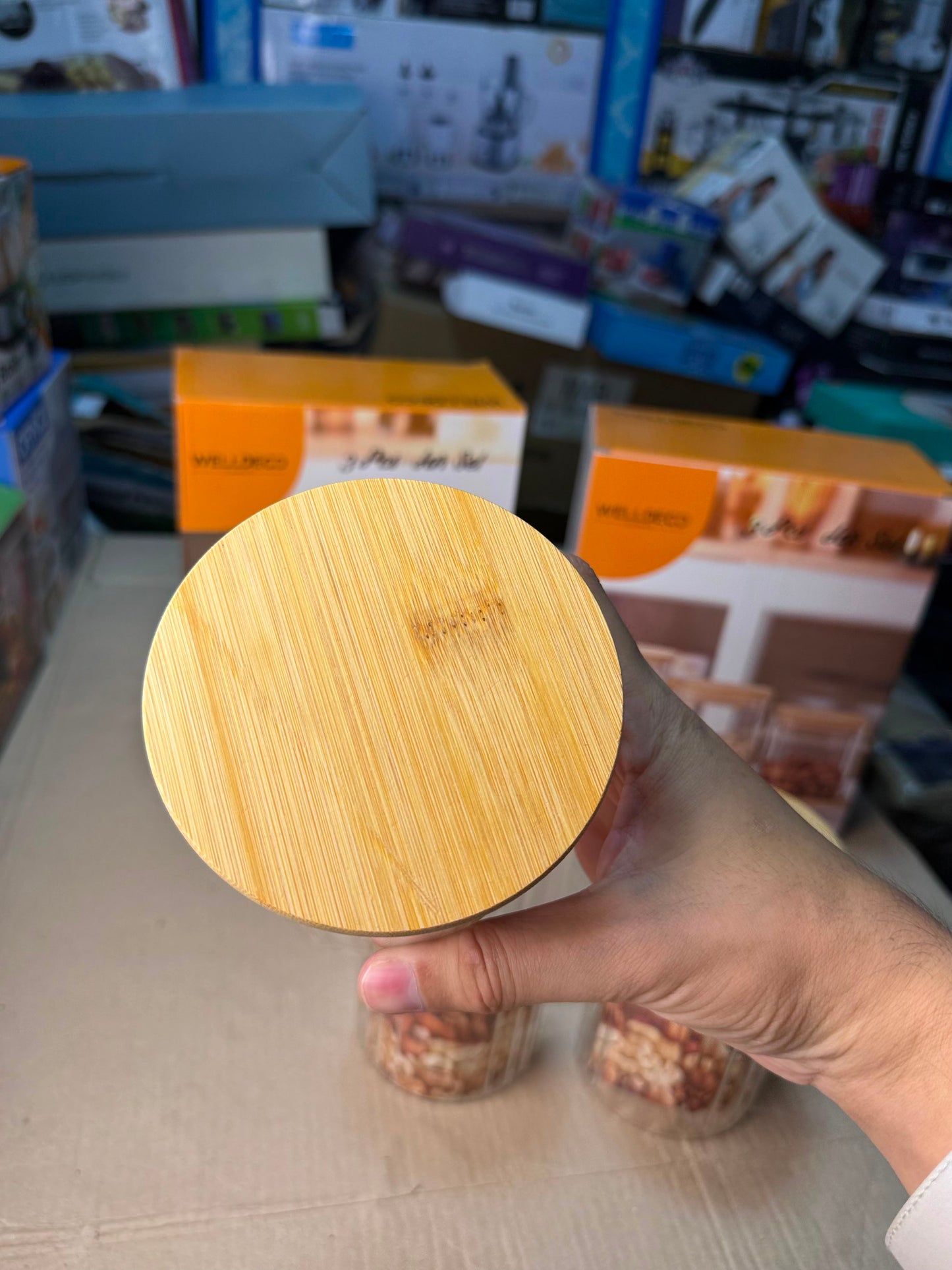 Weilideco 3-Piece Glass Jar Set with Wooden Lids & Bamboo Tray