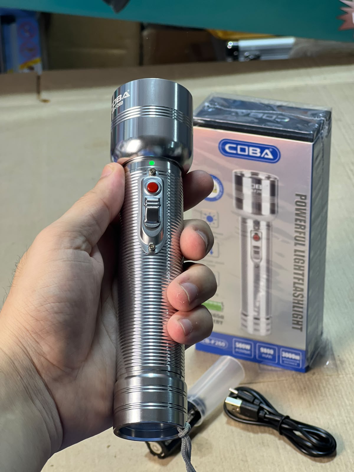COBA CB-F260 500W Powerful Rechargeable LED Flashlight – 9800mAh, Type-C Charging, 3000m