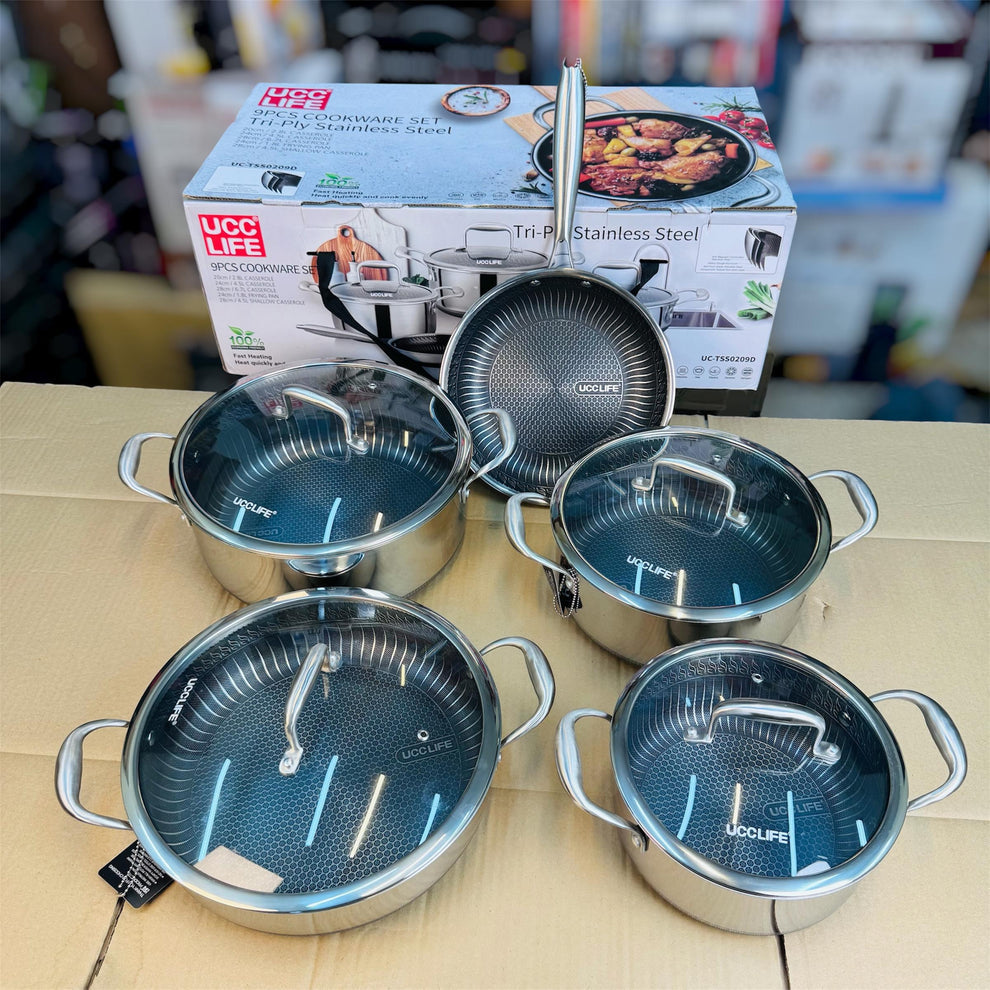 9 pcs cookware set tri-ply stainles steel