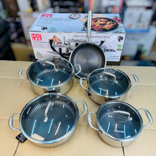 9 pcs cookware set tri-ply stainles steel