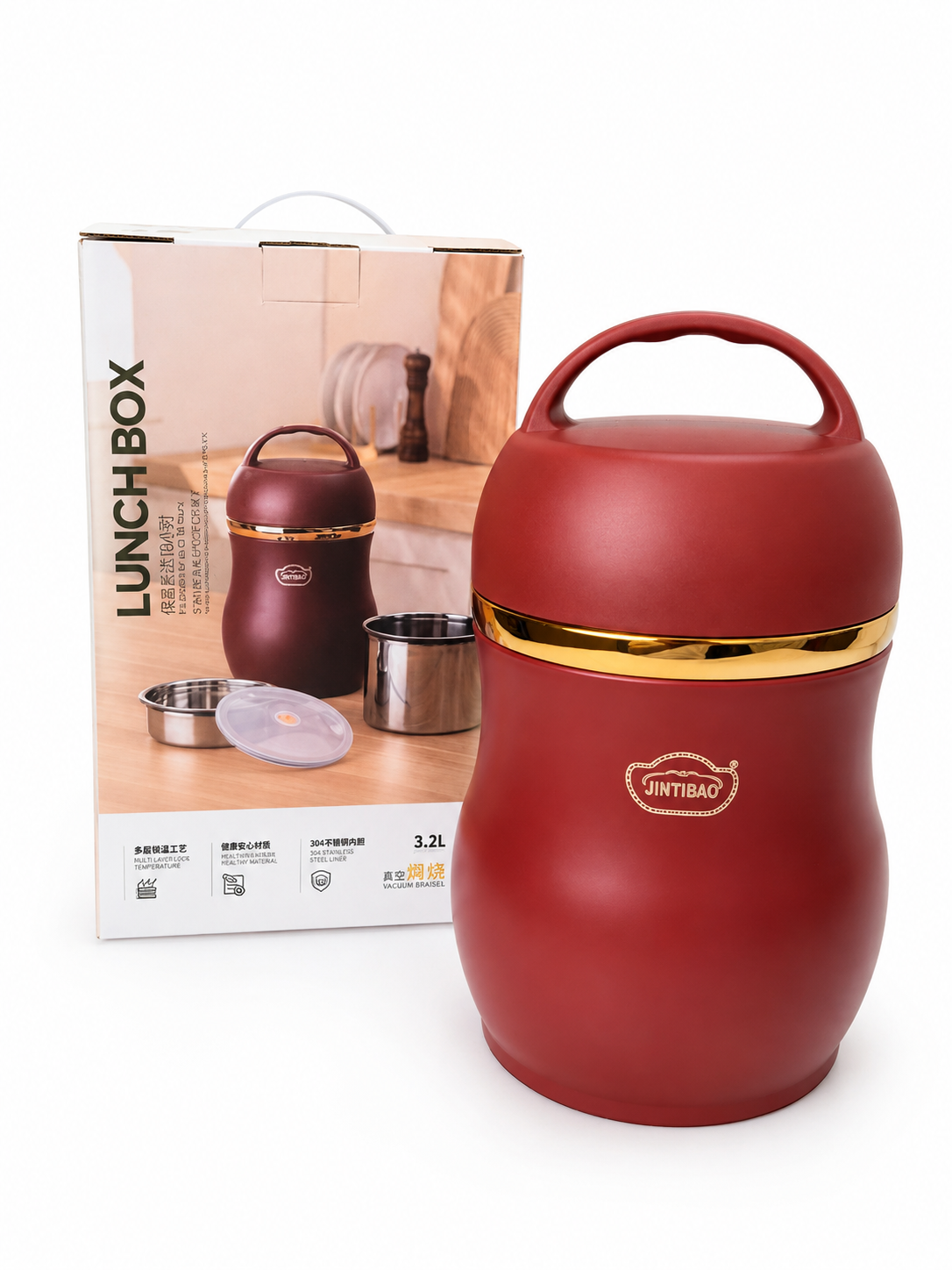 JINTIBAO 3.2L Stainless Steel Vacuum Lunch Box & Food Thermos