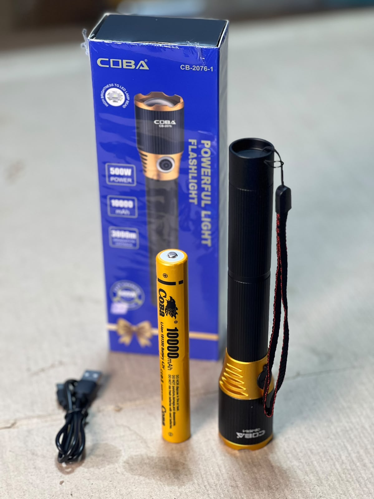 COBA CB-2076 500W Powerful Rechargeable LED Flashlight – 10000mAh, 3000m Irradiation