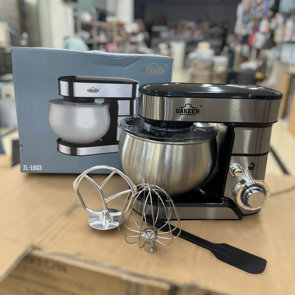 UAKEEN 5.5L Stainless Steel Stand Mixer | 1600W Professional Dough Kneader & Egg Whisk (Model ZL-1603