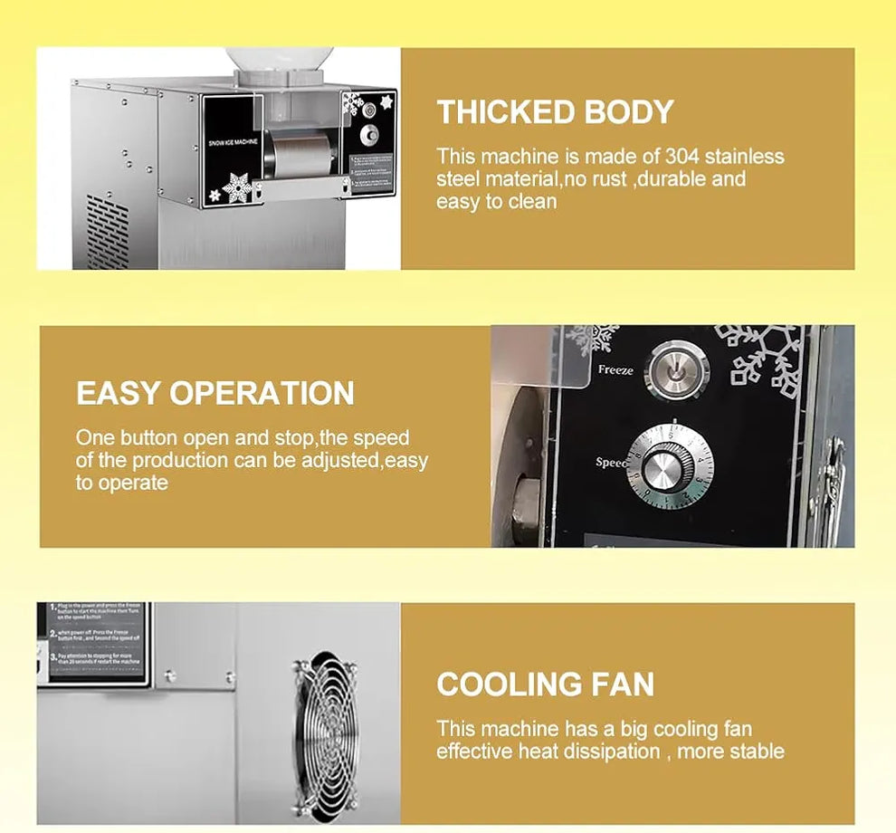 Commercial Snowflake Ice Maker, Snow Cone Shaved Ice Machine, Stainless Steel