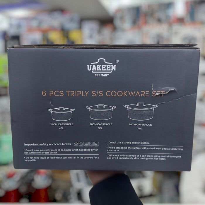 UAKEEN 6 pcs triply S/S cookware set