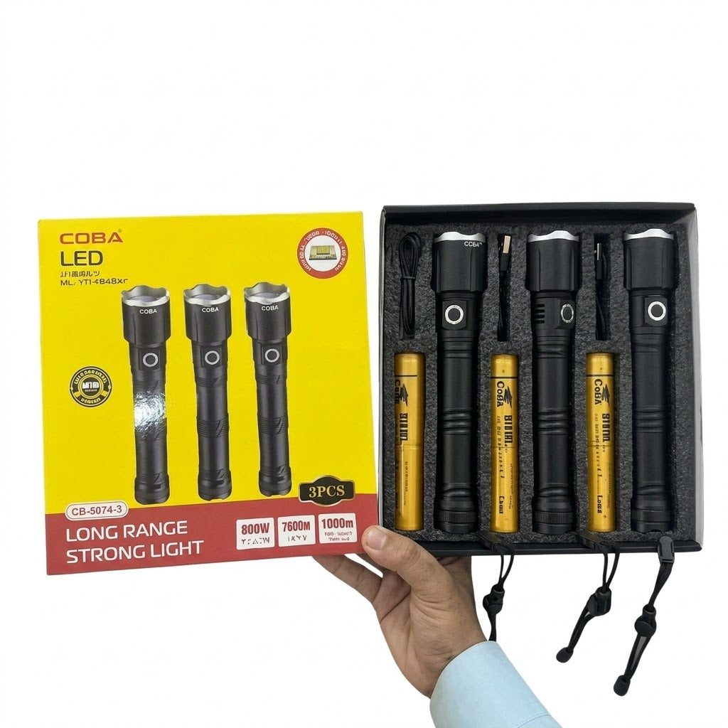 COBA 3-Piece LED Aluminum Alloy Flashlight Torch Set CB-2074-3