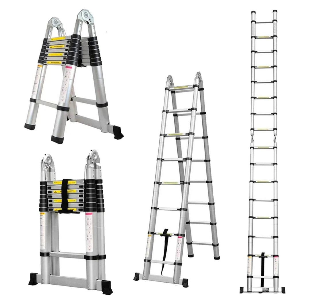 Double-Sided Telescopic Aluminum Ladder  Step Folding Extension Ladder with Balance Bar