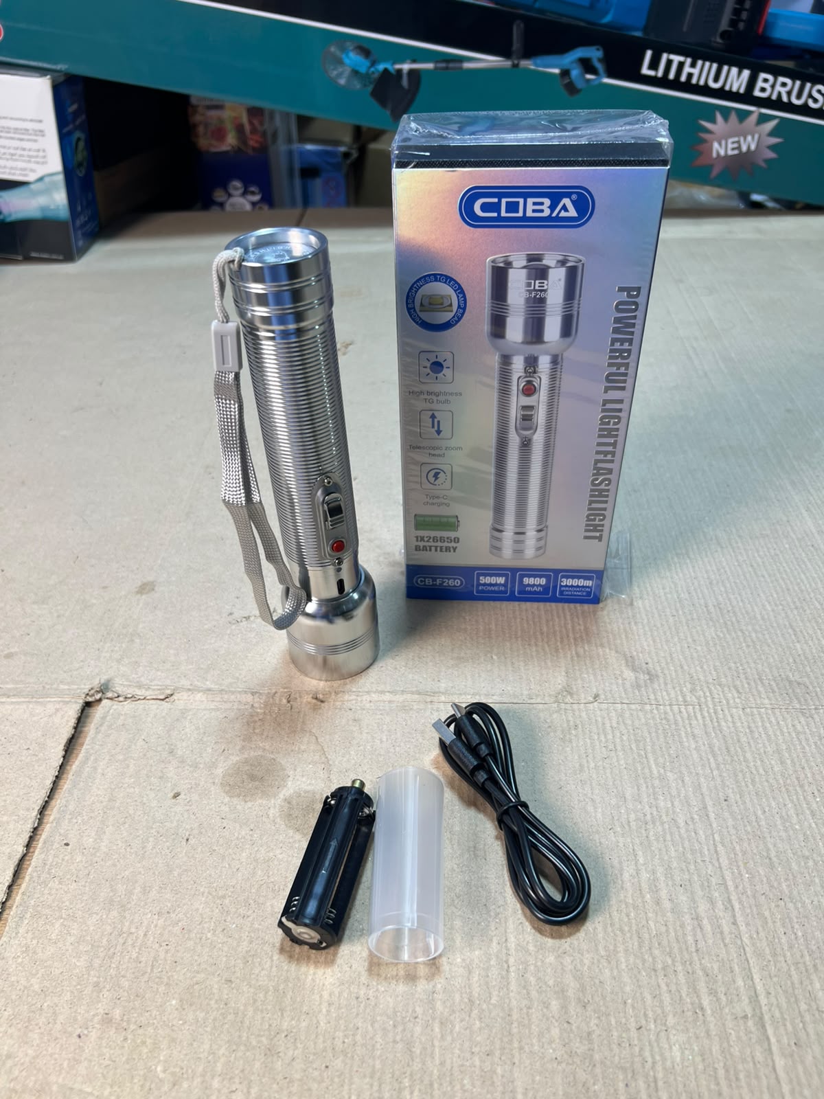 COBA CB-F260 500W Powerful Rechargeable LED Flashlight – 9800mAh, Type-C Charging, 3000m