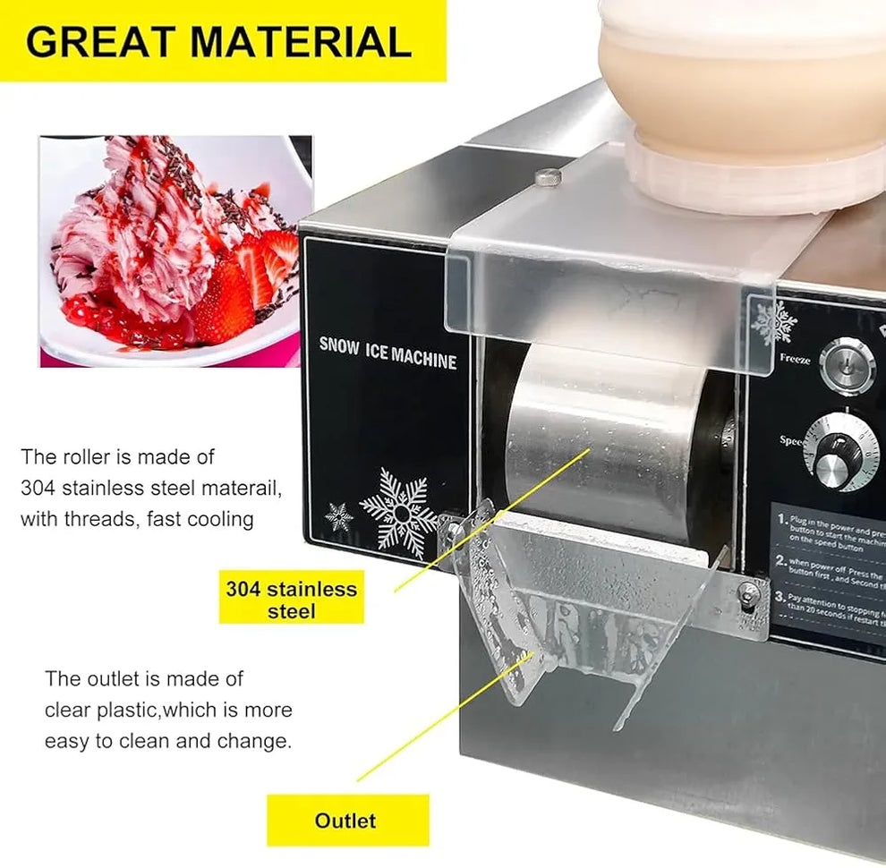 Commercial Snowflake Ice Maker, Snow Cone Shaved Ice Machine, Stainless Steel