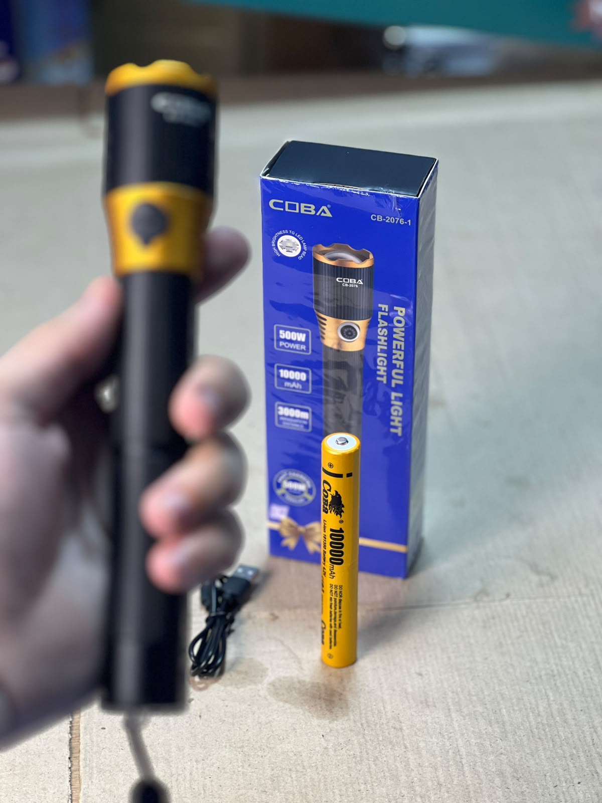 COBA CB-2076 500W Powerful Rechargeable LED Flashlight – 10000mAh, 3000m Irradiation
