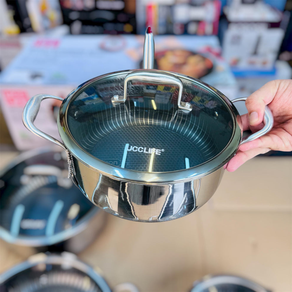 9 pcs cookware set tri-ply stainles steel