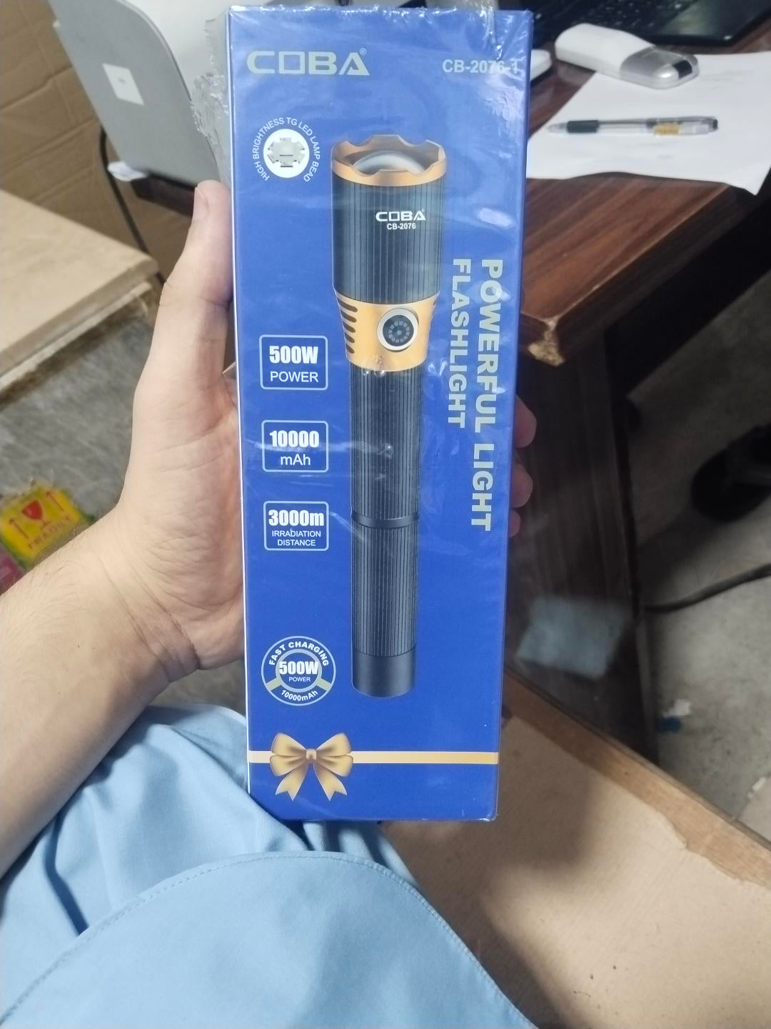 COBA CB-2076 500W Powerful Rechargeable LED Flashlight – 10000mAh, 3000m Irradiation