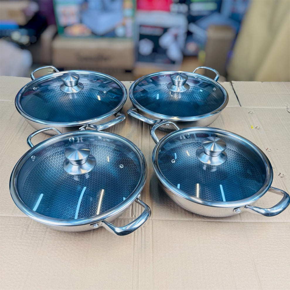 4 pcs lesser coating honeycond shallow handy size 26 cm+ 28 cm+30 cm+ 32 cm+