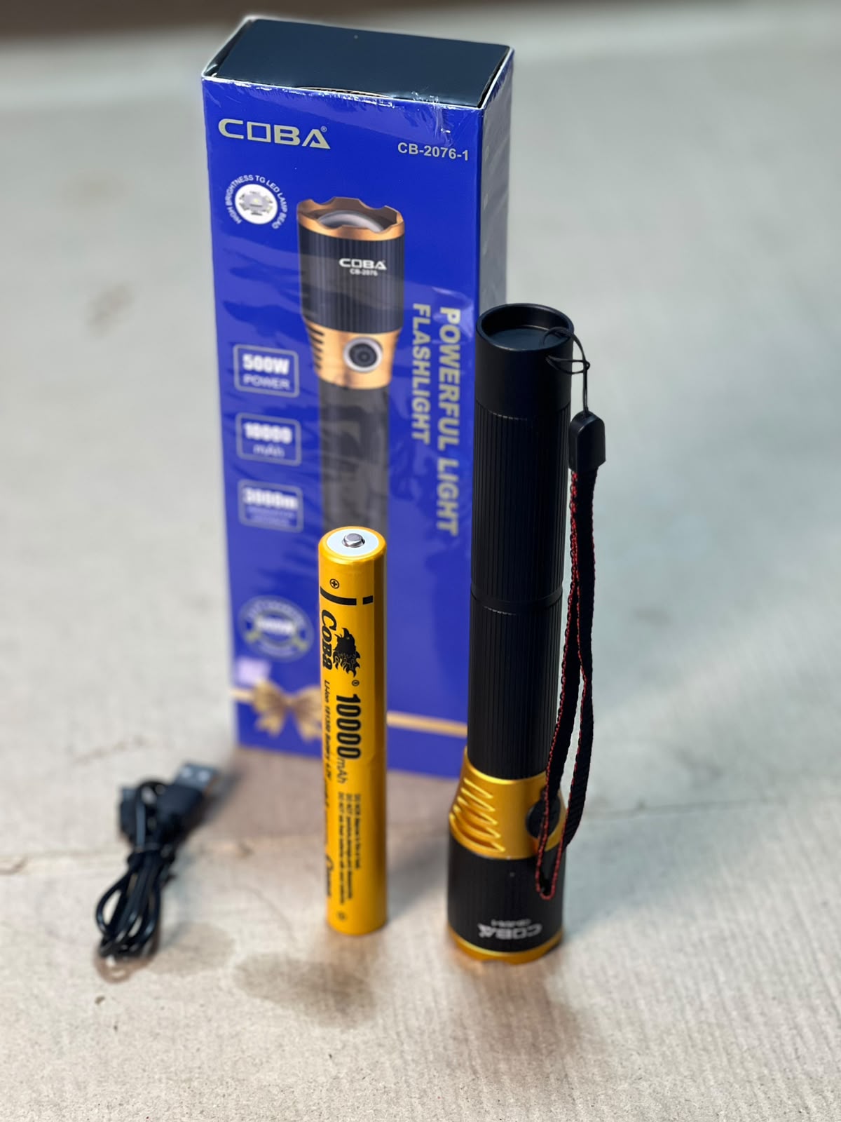 COBA CB-2076 500W Powerful Rechargeable LED Flashlight – 10000mAh, 3000m Irradiation